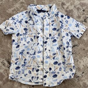 Janie and Jack Blue and White Floral Button Down Shirt